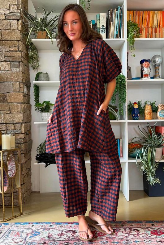 Bibi Gingham Pocket Tunic Rust